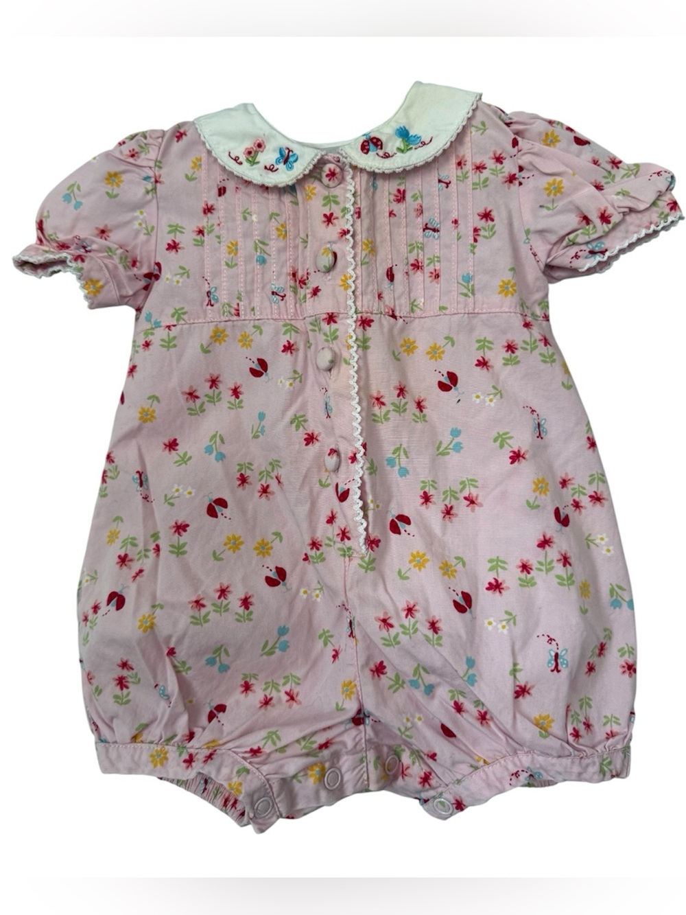 Vintage Class Club Cotton Floral Print Bubble Romper 6M Embroidered collar